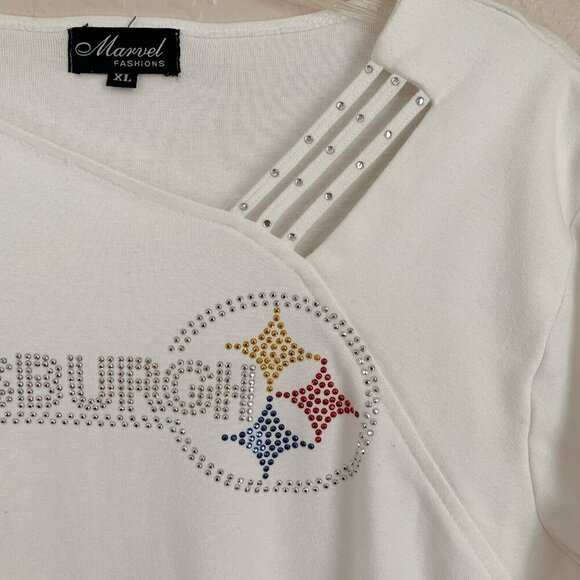 Pittsburg Steelers Sparkle Logo Knit Top Womens XL White Faux Jewel Detail Fan - Picture 4 of 11